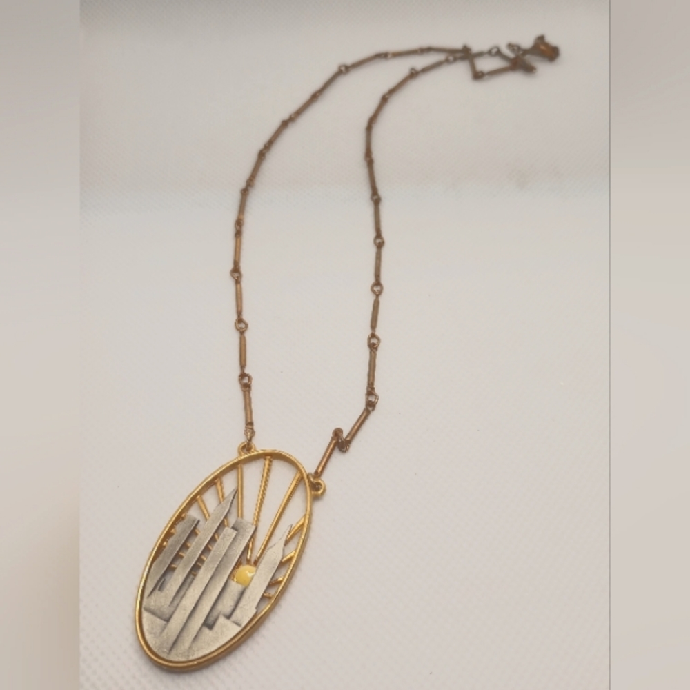 Vintage Mid Century Gold and Silver Tone New York Necklace
